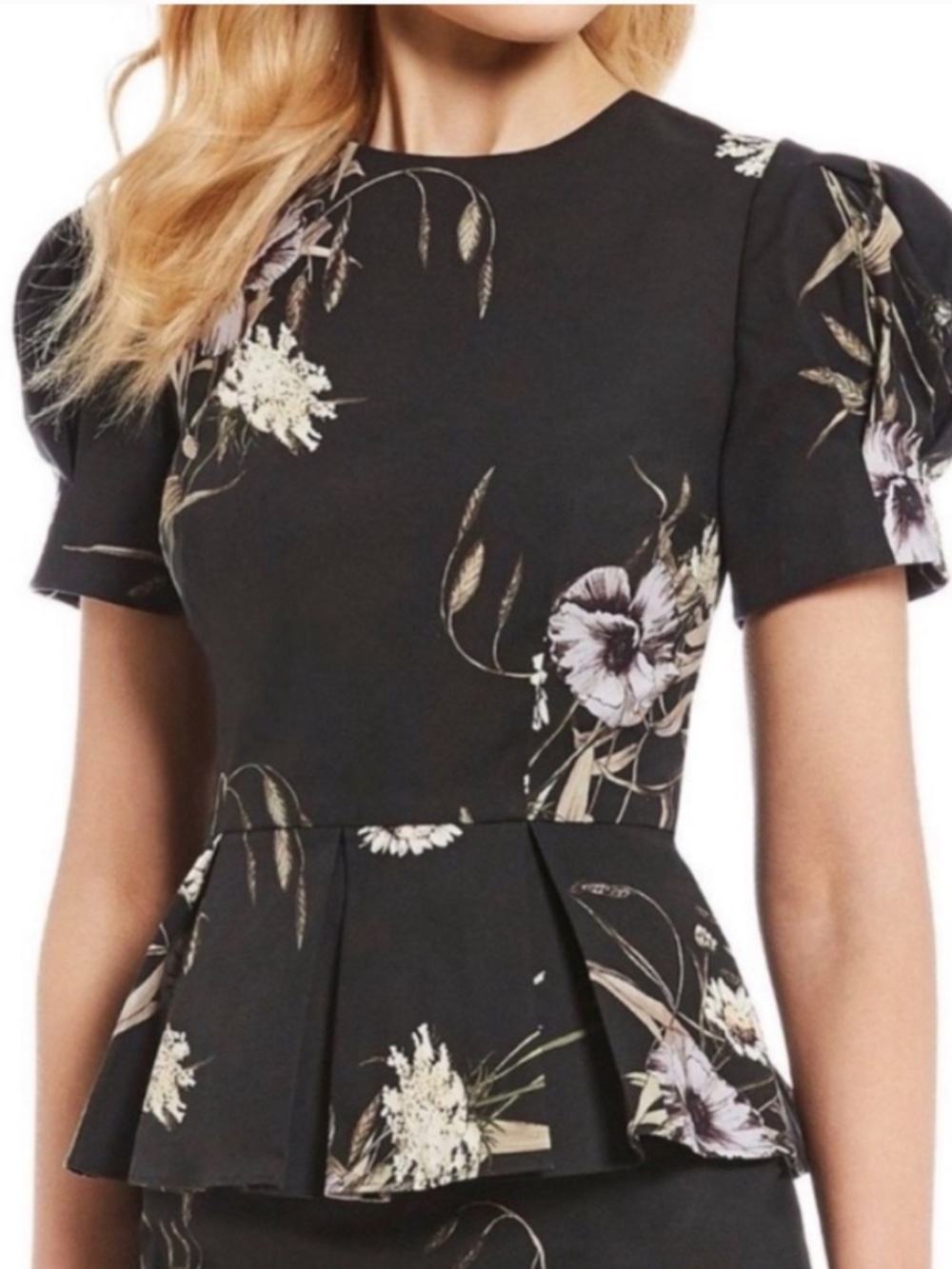 NEW! Antonio Melani Randi Floral Peplum Puffed Shoulder Statement Top Size: 2